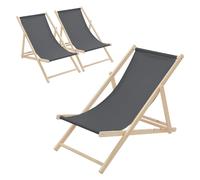 Lot de 3 chaises longue de jardin bain de soleil anthracite bois de pin 120 kg