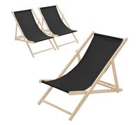 Lot de 3 chaises longue de jardin bain de soleil noir cadre bois de pin 120 kg