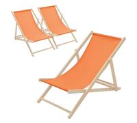 Lot de 3 chaises longue de jardin bain de soleil orange cadre bois de pin 120 kg