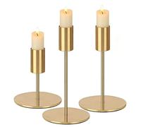 Lot de 3 Chandelier Bougeoir DoréS 8,5/14/16 cm Gold RéTro Porte Bougies | Cylindrique RéTro MéTal pour DéCoration Table de Mariage FêTe Anniversaire