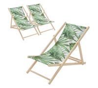 Lot de 3 chiliennes - ECD Germany - Motif palmier - Bois - Pliables 3 positions - 120 kg max