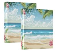 Lot de 3 classeurs à 3 anneaux de plage - 31,5 x 27 x 6 cm - Peut contenir 200 feuilles - Porte-documents mignon - Anneau rond - Classeur de recettes - 31,5 x 27 x 6 cm