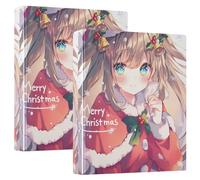 Lot de 3 classeurs à anneaux de 1,5 cm et demi avec presse-papiers, 200 feuilles - Dessin animé mignon fille
