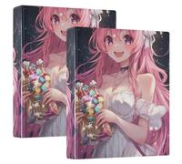 Lot de 3 classeurs à anneaux de 1,5 cm et demi avec presse-papiers, 200 feuilles - Jolie fille de dessin animé Pêche