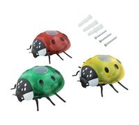 Lot de 3 coccinelles solaires à LED pour extérieur, décoration en métal étanche pour murs, clôtures, balcons et terrasses