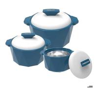 Lot de 3 cocottes isothermes avec couvercle 3/2/1 pinte - Bol de service thermique pour soupe/salade - Récipient à Bleu LUNCH BOX