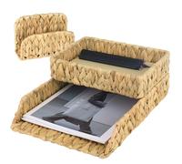 Lot de 3 corbeilles à courrier tissées en jacinthe d'eau pour organiser, bac à fichiers A4 en rotin avec trieur de lettres, étagère de rangement de bureau pour fichiers, courrier, cahiers, papeterie