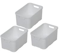 Lot de 3 corbeilles BranQ Home essential design rotin - Taille M 10 l - Plastique PP sans BPA - Blanc - 28,8 x 19,7 x 16,2 cm - 3 pièces.