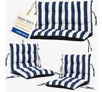 Lot de 3 coussins pour mobilier en palettes, coussins d’extérieur pour mobilier en rotin, 2x coussin de chaise + 1x coussin de banc, rayures bleu mari