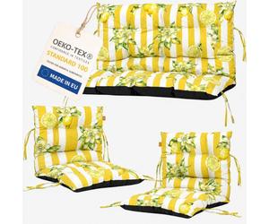 Lot de 3 coussins pour mobilier en palettes, coussins d’extérieur pour mobilier en rotin, 2x coussin de chaise + 1x coussin de banc, motif citrons