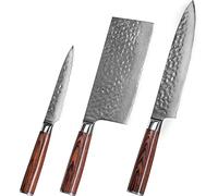 Lot de 3 couteaux de cuisine Damas (couteau de chef, couperet, couteau d'office )