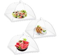 Lot de 3 couvercles alimentaires pop-up en maille cryptée de 35,6 cm - Couvertures alimentaires réutilisables en maille pop-up pour gâteaux, fruits, parapluies pour fêtes en plein air, pique-niques,