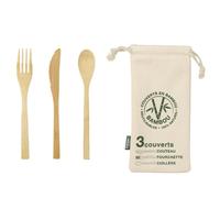 Lot de 3 Couverts & Pochette Ecolo 19cm Naturel