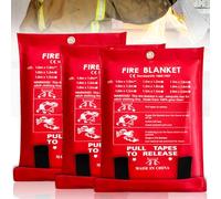 Lot de 3 couvertures anti-incendie, 100 x 100 cm, couverture anti-incendie en fibre de verre, couverture incendie pour design de sécurité accidentelle pour cuisine, cheminée, barbecue, voiture