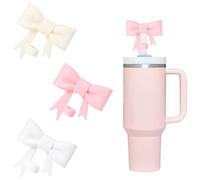 Lot de 3 couvre-pailles pour Stanley Cup 10 mm Cute Bow Silicone Material for Dustproof Straw Cover 30 and 40 oz Multicoloured