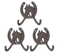 Lot de 3 crochets muraux en forme de tête de cheval, crochets western, crochets muraux en forme de fer à cheval, crochets western doubles