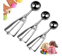Lot de 3 Cuillère à Glace, Boules Cuillère à crème glacée en Acier Inoxydable pour Cookies, Servir de la Glace, Sorbets