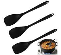 Lot De 3 Cuillères Silicone Cuisine Noir Longueur 27,5 Cm, Maryse Silicone Et Spatule Silicone Pour Mélanger, Racler Et Servir, Ustensiles Antiadhésifs, Ergonomiques Et Lavables Au Lave-Vaisselle