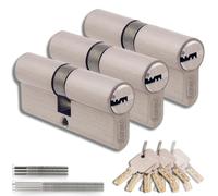 Lot de 3 Cylindres de Serrure en Laiton 30/30 mm, Double Entrée, Vis et Clés incluses, Montage facile pour Porte et Garage, Clé unique, Longueur 60 mm