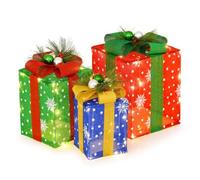 Lot de 3 décorations de Noël Paquets Cadeaux 25,5 x 25,5 x 30,5 cm lumière LED Festive Ambiance Cosy en Tissu Multicolore 20_0017967