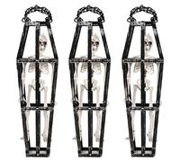 Lot de 3 décorations en forme de cercueil - Cage noire avec squelette piégé - Décoration Halloween parfaite