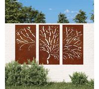 Lot de 3 décorations murales de jardin en acier Corten 105 x 55 cm avec motif d'arbre, art mural résistant aux intempéries pour jardin et terrasse, décoration naturelle rouillée pour l'extérieur
