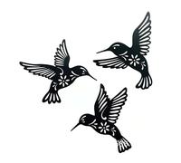 Lot de 3 décorations murales en métal colibri - Décoration d'extérieur en fer - Résistant aux intempéries - Noir