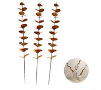 Lot de 3 décorations murales rustiques en métal en forme de feuille d'eucalyptus - Branche de fer peinte à la main pour salon, couloir, bureau - Décoration de jardin de 37,5 cm
