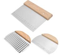 Lot de 3 découpoirs à pâte en acier inoxydable, grattoir carré, demi-circulaire et ondulé, grattoir à gâteau avec manche en bois et graduation, accessoires de pâtisserie et de cuisine, argent
