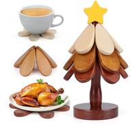 Lot de 3 dessous de plat en bois pour plats chauds, dessous de plat en bois pour sapin de Noël, décoration de table pour la maison et le restaurant