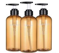 Lot de 3 distributeurs de savon de 500 ml avec joint fileté résistant aux fuites, construction en PET pour shampooing, gel douche, savon pour les mains, détergent (marron)