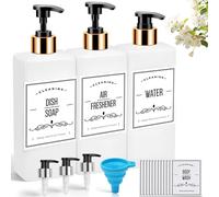 Lot de 3 distributeurs de savon en plastique, flacons de shampoing rechargeables, distributeurs de gel douche de 500 ml, distributeurs à pompe avec étiquettes imperméables et entonnoir pour la douche,
