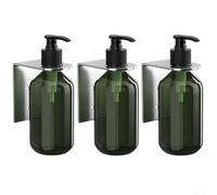 Lot de 3 distributeurs de savon liquide pour shampoing et après-shampoing | Support mural peu encombrant, design bouteille verte, pompe argentée, s'adapte aux petites zones, salle de bain cuisine mise