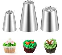 Lot de 3 douilles à douille en herbe - Pour décoration de gâteau - Douilles pour poche à douille professionnelle en acier inoxydable 304 - Pour décoration de gâteau, pâtisserie, fondant, outils