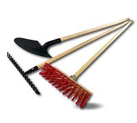 Lot de 3 ensembles rateau + pelle maçon + balai cantonnier PVC 32 cm | Manches bois | Ratisser nettoyer charger déplacer | Sable graviers terre | Jardinage Maçonnerie TP | Kibros RTPL32KITX3