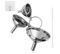 Lot de 3 entonnoirs de cuisine en acier inoxydable avec 1 brosse de nettoyage et poignée, petit entonnoir empilable, petit entonnoir de cuisine pour le transfert de liquides, 4,5/5,5/7,5 cm, avec 3