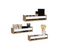 IDMarket Étagères à épices murales JULES – Lot de 3 façon hêtre et blanc