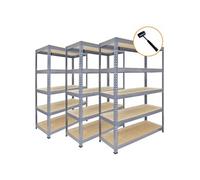 Lot de 3 Etagères Métal Gris à 5 Niveaux - 90 x 182,5 x 50cm