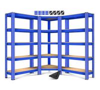 MASKO® Lot de 3 étagères métalliques pour entrepôt : 1 étagère d'angle et 2 étagères de rangement, 15 tablettes en MDF, capacité de charge de 2 625 kg. Étagères d'atelier, de cave, de garage, pour cha