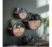 Lot de 3 étagères murales rondes 30, 40 et 50 cm en bois brut - ROUND