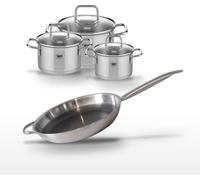 Lot de 3 Faitouts en Inox Elo Relief Solution et Poêle 32 cm