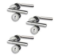 Lot de 3 ferrures de porte en acier inoxydable poli/satiné pour 3 portes de chambre avec trou de serrure à garniture, cliprosette Ø 52 mm, poignée de porte, poignée de porte