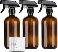 Lot de 3 flacons pulvérisateurs vides en verre ambré de 500 ml pour le nettoyage, vaporisateur d'eau à gâchette réglable