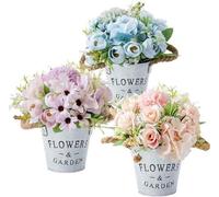 Lot de 3 fleurs artificielles, mini-plantes avec pot en métal, pour l'intérieur et l'extérieur, décoration pour la maison et le bureau