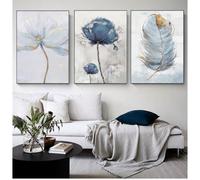Lot de 3 fleurs scandinaves Toile Art Peinture abstraite Impression Plume Décoration pour Salon Nordique Poster 50x70cm Sans Cadre