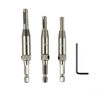 Lot de 3 forets à charnière à centrage automatique pour porte d'armoire pour trous pilotes, tige hexagonale HSS avec guide à ressort pour un positionnement précis et un retrait des copeaux, finition