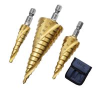 Lot de 3 forets étagés HSS - Revêtement titane - Hexagonal de 6,35 mm - Forets coniques à rainure hélicoïdale exacte - 4 mm à 12/20/32 mm - Pour métal, laiton, bois, plastique
