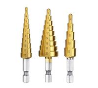 Lot de 3 forets étagés Pagoda HSS en acier plaqué titane avec ouvre-trou multifonctionnel, forets coniques en acier rapide pour aluminium, acier inoxydable, métal, bois, plastique