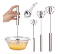 Lot de 3 Fouet Automatique Simple - Mélangeur à Main Semi-Automatique en Acier Inoxydable pour Mélanger, Battre, Mousser et Remuer - 10+12+14 in, avec Séparateur D'oeufs