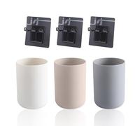 Lot de 3 gobelets de rinçage buccal et supports de brosse à dents, gobelets en plastique alimentaire, porte-brosse à dents, boîte de rangement (blanc)
